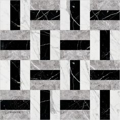 a black and white marble tile pattern with diagonals in the center, as well as an interwoven design