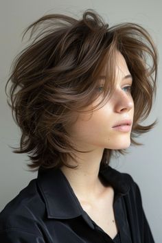 Layered Shaggy Hair Short, Volume Shag Haircut, Mullet Wolfcut Short Hair, Short Wolfcut Girl, Mullet And Wolf Cut, Shaggy Hair No Bangs, Wolf Cut Wavy Hair Medium, Wolf Cut Women Short, Chunky Haircut