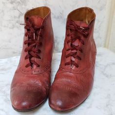 Vintage Victorian Leather Ankle Boots Booties Perry Ellis Womens Size 9 Comortable And One Of A Kind. Amazing Detail And Design! 11" Inner Footbed 3.25" Width 2" Heel See Photos For Normal Wear And Overall Great Vintage Condition! #Victorian #Coquette #Victorianboots Goth #Whimsygoth #Boots Red Edwardian Romantic Dark Academia Lovecore Angelcore Modest Milkmaid Peasant Fairygrunge Goblincore Cosplay Costumes Vintage Red Boots For Fall, Vintage Red Boots With Leather Sole, Goblincore Cosplay, Victorian Coquette, Victorian Boots, Perry Ellis, Vintage Victorian, Hand Bags, Vintage Shoes