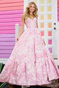 Pink Strapless Prom Dress, Floral Ballgown, Formal Prom Dresses Long, Sherri Hill Prom, Strapless Prom Dress, Sherri Hill Prom Dresses, Prom Long, Prom Dress Stores, Sweetheart Prom Dress