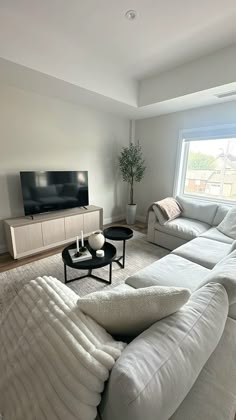 a living room filled with furniture and a flat screen tv on top of a wall