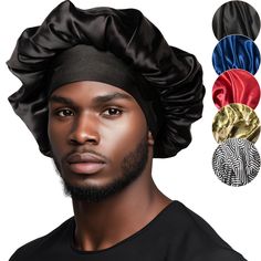 PRICES MAY VARY. SOFT SATIN FABRIC: This satin bonnet men is made from 100% soft satin. The satin bonnet for sleeping men is perfect for keeping your hair hydrated, preventing frizz, and locking your hairstyle in place. BIGGER SIZE: This bonnet for men is 36 cm in diameter, making it perfect for men. Plus, the bonnet men is equipped with an elastic band that can stretch up to 7 cm to fit any head. The elastic band on the mens bonnet for sleeping stays in place while you sleep, preventing any sli Hair Care Men, Men Dreadlocks, Bonnet For Curly Hair, Bonnet For Men, Mens Dreads, Sleeping Man, Rope Hair, Mens Hair Care, Satin Bonnet