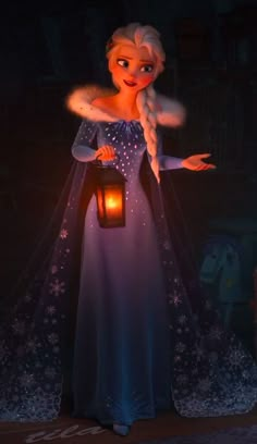 the frozen princess is holding a lantern in her hand