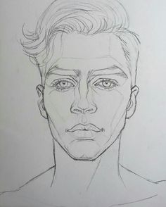 a pencil drawing of a man's face with short hair and no shirt on