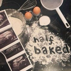 Half Baked Baby Announcement, Half Baked 20 Weeks Pregnant, 20 Weeks Maternity Pictures, Half Baked Maternity Photo Ideas, 30 And Pregnant Birthday, Secret Pregnancy Aesthetic, Half Baked Baby Photo Shoot, 20week Pregnancy Pictures, Maternity Shoot Photos