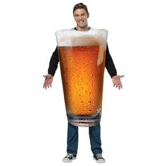 a man in a beer glass costume