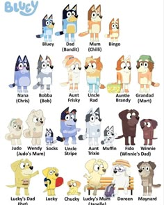 an image of cartoon characters with names in english and spanish on the bottom right hand corner