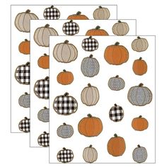 three pumpkins and gingham checkered paper