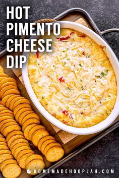 hot pimentoo cheese dip with crackers on the side