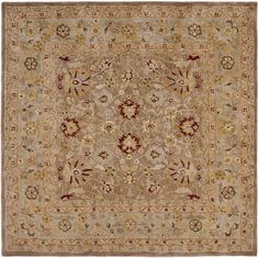 Construction: Wool Pile. Full Dimensions: 8-ft x 8-ft Square. Pile Height: 0.43-in. Rug Weight: 51 lbs. Hand Tufted. Made in India. Rug Pad Recommended. Vacuum regularly, spot clean with mild detergent, professionally dry clean. 30 Day Limited Warranty. Safavieh Anatolia Cilcia 8 x 8 Wool Tan/Ivory Square Indoor Floral/Botanical Vintage Area Rug in Brown | AN522B-8SQ Square Border, Momeni Rugs, Botanical Vintage, Tufted Rugs, Decorative Rugs, Square Area Rugs, Vintage Area Rug, Black Area Rugs, Striped Rug