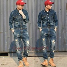 Mens Denim Jumpsuits Overalls Jeans Color: Blue Material: Denim Men's Size: M L XL XXL Model: Height 176cm.Weight 148lbs,Wear L M: Length 154cm,Bust 100cm,Waist 90cm L: Length 156cm,Bust 103cm,Waist 93cm XL: Length 158cm,Bust 106cm,Waist 96cm XXL: Length 160cm,Bust 110cm,Waist 100cm Description:   Note: 1.Measured by hand ,may 1-2cm error.measure yourslef before order it. 2.As different computers display colors differently, the color of the actual itemmay vary slightly from the above images. 3.W Cheap Men's Spring Overalls, Luxury Denim Pants For Men, Luxury Rugged Jeans In Rigid Denim, 90 Fashion Men, Overalls Men Fashion, Jeans Romper, Coated Denim Jeans, Jumpsuit Jeans, Overalls Jeans