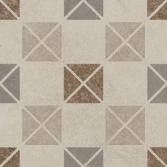 an abstract tile pattern with different colors and shapes on the floor, in shades of brown, gray and white