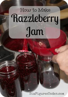 how to make raspberry jam in jars with text overlay reading how to make razzleberry jam