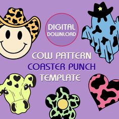 an image of cute cow pattern coasters with text that reads, digital download