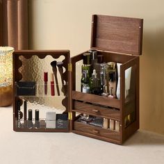 ♥ A large capacity, high-quality vintage wooden cabinet that holds your skincare products, cosmetics, jewelry, and more. ♥The High quality wooden Makeup Organizers for women, Large  capacity Visualization Cosmetic Storage Box,can hold Makeup Tools & Brushes & jewelry,Provide exclusive storage space for cosmetics, skincare products, and jewelry. ♥The Visualization Wooden Makeup Organizers,Wooden Makeup Organizers,Cosmetic Toiletry Organizer,1 door design, with a storage area inside the door that Makeup Storage Cabinet, Wooden Makeup Organizer, Rangement Makeup, Custom Ring Box, Cosmetic Storage Box, Makeup Organizers, Make Up Organiser, Toiletries Organization, Cosmetic Bottles