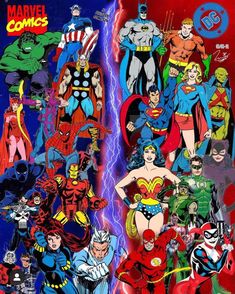 an image of many different superheros in the same color and size as well as their names