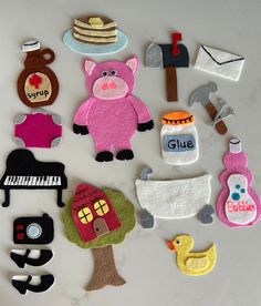 felt farm animals and other craft items on a white surface with text overlay that says applique