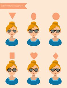 Womens sunglasses shapes for different face shapes vector illustration