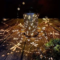 a light that is on top of a wooden table