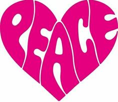 a pink heart with the word peace written in it's center and an image of two