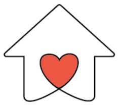 a house with a red heart in the center and an arrow on it's side