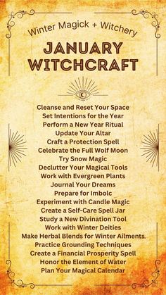 an old poster with the words january witchcraft on it