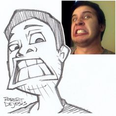 a drawing of a man with his mouth open