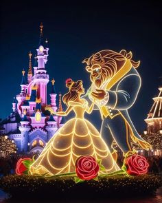 the beauty and the beast light show at disneyland world