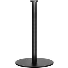 a round table with a black base and a white clock on it's side