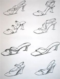 nine pairs of shoes drawn in pencil