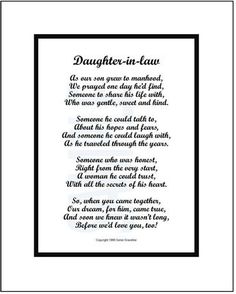 a poem written in black and white with the words daughter - in - law