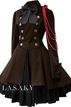 Lasaky - Timeless Gothic Butterfly Bow Dress with Elegant Long Sleeves and Ruffle Hem Classic Steampunk, Vestidos Retro, Steampunk Dress, 2 Piece Skirt Set, Long Midi Dress, Maxi Robes, Vestidos Vintage, Gothic Dress, Fall Coat