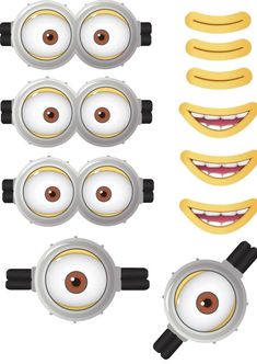 a set of cartoon eyes and banana peels with different expressions for the character's face