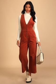 Corduroy Jumpsuit, Trendy Overalls, Orange Jumpsuit, Rompers Dressy, Corduroy Overalls, Jumpsuit Dressy, Jumpsuit Outfit, Cute Rompers, Wide Pants