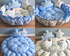 three pictures of different types of baby bedding