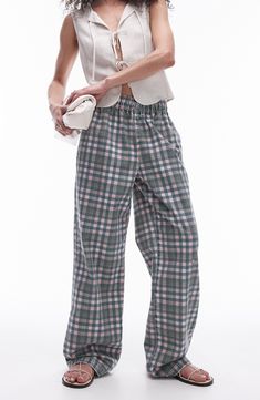 Neat checks lend depth to these straight-leg pants crafted from pure cotton twill and topped with a comfy elastic waist. Elastic waist Side-seam pockets 100% cotton Machine wash, line dry Made in Turkey Relaxed Fit Cotton Plaid Pants, Casual Plaid Bottoms With Relaxed Fit, Casual Plaid Bottoms With Elastic Waistband, Casual Plaid Cotton Pants, Plaid Cotton Bottoms With Elastic Waistband, Casual Cotton Plaid Pants, Spring Plaid Loungewear Pants, Relaxed Fit Plaid Pants With Elastic Waistband, Plaid Bottoms With Elastic Waistband For Loungewear