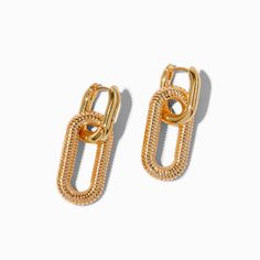 Claire's Gold-tone Textured Chain Link Hoop Earrings Gold Chain Link Earrings, Bride 2024, Chain Link Earrings, Piercing Kit, Link Earrings, Fashionable Jewelry, Jewelry And Accessories, Metal Style, Jewelry Earrings Hoops