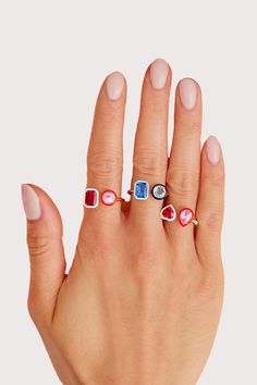 Make a statement day or night. This ring adds the perfect amount of sparkle to any occasion. Features a rectangular and round lab-created gemstone with contrasting colored enamel. Modern Gemstone Party Rings, Modern Enamel Jewelry With Gemstone, Modern White Rings For Party, Modern White Party Rings, Fine Jewelry Enamel Ring With Gemstone, Modern Rectangular Rings With Accent Stones, Fine Jewelry Enamel Ring, Gemstone Enamel Ring, Modern Multi-stone Rectangular Jewelry