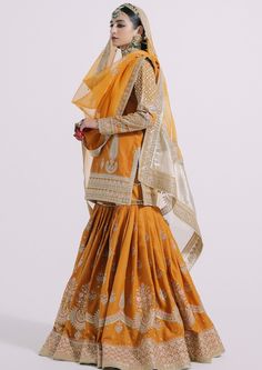 Orange Sharara, Sharara Dress, Silk Sharara, Carrot Colour, Classic Embroidery, Detailed Dress, Indian Bridal Wear, Organza Dupatta, Raw Silk