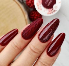 Red Christmas Nails Sweater, Holiday Nails Winter Christmas Red, Maroon Nails With Design, Red Matte Nails, Wine Nails, Red Nail, Festival Nails