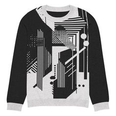 Stay cozy and stylish with this Abstract Pattern Crew Neck Sweater. Made with a lightweight knit blend of 55% cotton and 45% polyester, this unisex sweater combines comfort and contemporary design. Featuring a bold abstract pattern, it's perfect for casual outings or dressing up for formal settings. Machine washable and versatile, this sweater is a must-have for your wardrobe or as a thoughtful gift for fashion-forward individuals. This extra-soft knit crew-neck sweater will help you look put-to Abstract Sweaters, Black Urban Sweater With Graphic Print, Black Text Print Sweater For Streetwear, Fleece Graphic Print Long Sleeve Sweater, Abstract Jacquard Sweater, Soft Knits, Neck Sweater, Crew Neck Sweater, Abstract Pattern