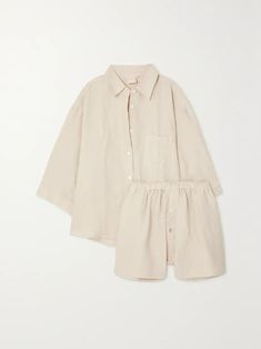 DEIJI STUDIOS The 03 washed-linen shirt and shorts set | NET-A-PORTER Deiji Studios, Shirt And Shorts Set, Look Short, Shirt And Shorts, Summer Capsule Wardrobe, Loungewear Sets, Fashion People, Linen Shorts, Summer Trends