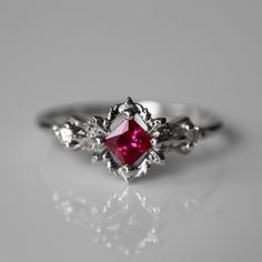 Ruby engagement ring inspired by the Goron's Ruby Spiritual Stone in the video game the Legend of Zelda: Ocarina of Time. Made by Soulbound NYC. Zelda Ocarina Of Time, Fire Ring, Cute Engagement Rings, Ring Inspired, Fancy Rings, Ocarina Of Time, Ruby Engagement Ring, Magical Jewelry, Dream Engagement Rings