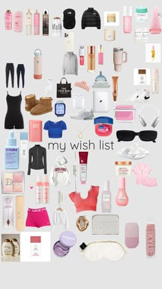 many different items are grouped together in the shape of a heart with words that read, my wish list