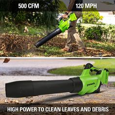 two pictures showing different types of leaf blowers