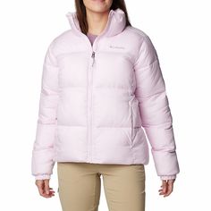 Stay cozy and warm in this women's Columbia Puffect II Full Zip Jacket.Click on this WOMEN'S GUIDE to find the perfect fit and more! FEATURES Omni-SHIELD advanced water repellency Long sleeves Elastic cuffs 2-way zipper closure with chin guard Fully linedFIT & SIZING Heavyweight 25-in. length from shoulder to hem Designed to hit at the waistFABRIC & CARE Body, lining, trim: polyester Fill: 100% recycled polyester Machine wash ImportedRESPONSIBLE Contains recycled polyester Size: Large. Color: Pi Pink North Face Jacket, Pink North Face, Pink Jacket, Stay Cozy, North Face Jacket, Outerwear Coats, Zip Jacket, Columbia, Coats Jackets