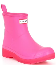 From Hunter, the Play Short Translucent Outsole Rain Boots feature:Waterproof rubber upperSlip on design with back pull tabRecycled polyester liningRubber outsoleTransclucent outsole detailApprox. 5.5" shaft heightApprox. 13" shaft circumferenceApprox. 1" heel heightImported. Hunters Short Boots, Hunter Womens Short Rain Boots, Cute Rain Boots For Kids, Kids Hunter Boots, Hunter Rain Boots Toddler, Hot Pink Shorts, Short Rain Boots, Wellington Boot, Shoe Wishlist