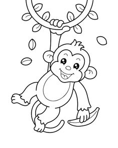 a monkey hanging from a tree with leaves