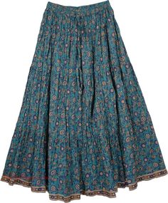 Paradise Blue Cotton Print Long Skirt Long Skirt Looks, Niche Png, Rok Plisket, Printed Long Skirt, Long Skirt Fashion, Midi Skirt Outfit, Long Skirt Outfits, Hippie Skirts, Casual Skirt Outfits