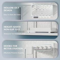 three different types of refrigerators with instructions on the front and back side, including one for